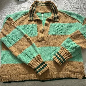 Free people Mint and Tan Women's Sweater M
